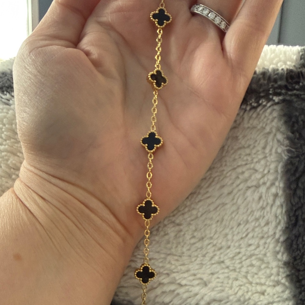 Black Clover Bracelet in 14k
 Gold over Stainless Steal